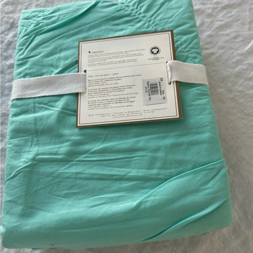 NWT- Pottery Barn Organic Ruched Diamond Twin- Twin XL Duvet Cover